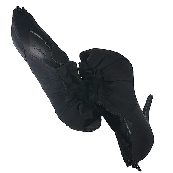 Jacqueline Ferrar Jovana Black Chiffon Ruffle Stilleto Shoes Sz 7.5 M - Picture 9 of 16